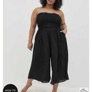 NWT CREPE MIDI SMOCKED COVERUP JUMPSUIT